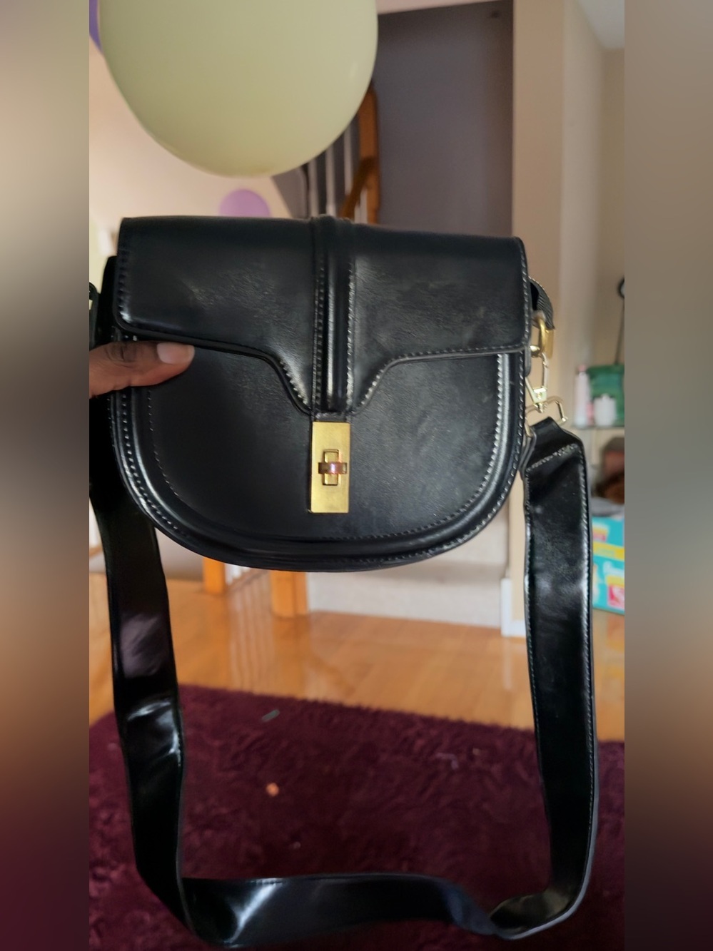 Classic Black Leather Crossbody Bag with Gold Hardware